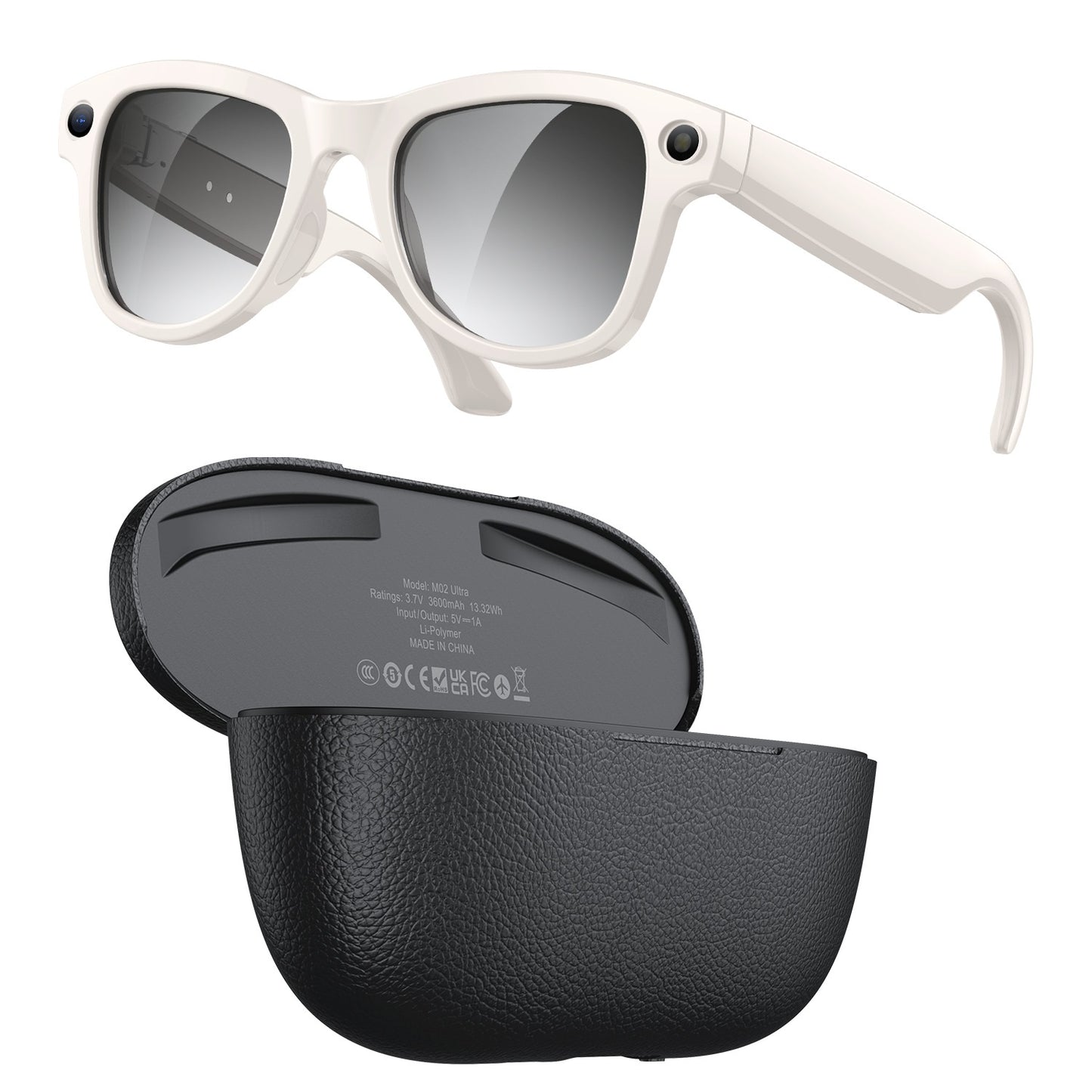 Beige frames AI Smart Glasses with Ultra HD 8MP Camera and Interchangeable Photochromic Lens with its Black Magnetic Charging Case